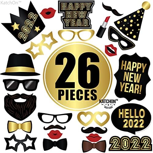 Ano Novo Véspera de Véspera Supplies 2022 - Sem DIY, Glitter Feliz Ano Novo Banner 2022 | Pacote de 26, adereços de cabine de fotos