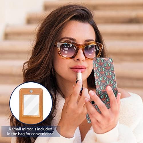 Mini Lipstick Case Vintage Pacock Pattern Lipstick Organizer com Botão Mirror Botão Make Up Holder Travel Shather Cosmetic Bolsa para