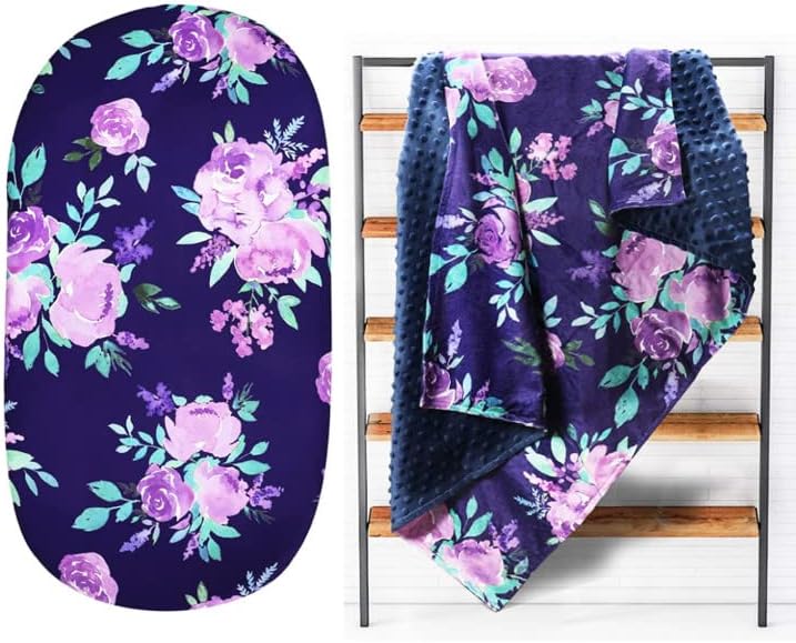 Tanofar Baby Blanket e Bassinet Sheet, cobertor viscoso com lençol de cama de flor roxa de apoio pontilhado para meninas para