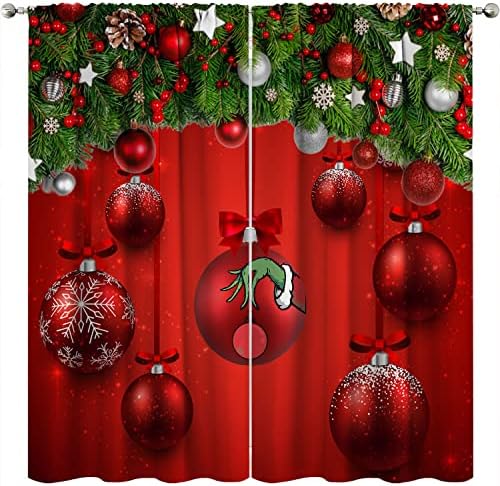 Firex Red Christmas Janela Cortinas para crianças meninos meninas decoração de quarto inverno verde diversão