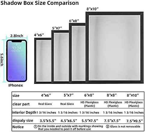 KAPIX Shadow Box 4x6 Ficture com HD Plexiglass Deep Wood Memory Box Exibir estação de flores, ingresso, memorabilia,