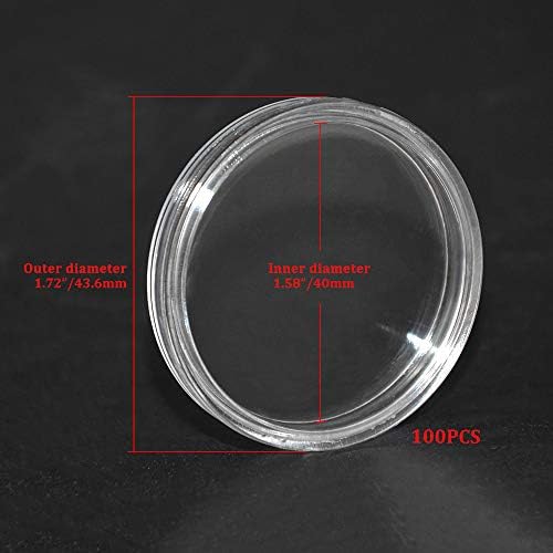 WMYCONGCONG 100 PCS 40mm Caixa de contêiner de armazenamento de moedas de moeda de moeda transparente portador de moedas de armazenamento