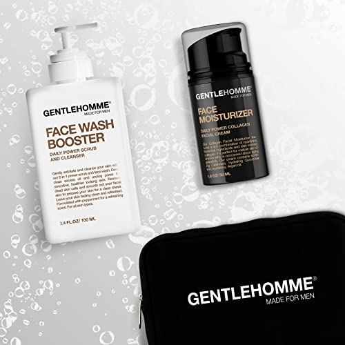 Kit Facial Gentlehomme - Bolsa, Creme Facial e Cleanser para Homens, Face Essential para Viagens, Conjunto de Assistência