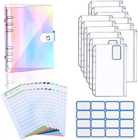 Agradecedor de orçamento A6 com 12pcs envelopes de caixa pré-impressos, 12 folhas de orçamento de cores e 16 rótulos, fichário