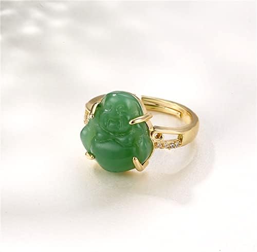 Colorido bling 18k ouro banhado rindo anel de buda verde jade cúbica zirconia gemstone abeite jóias de amuleto de sorte ajustável para homens