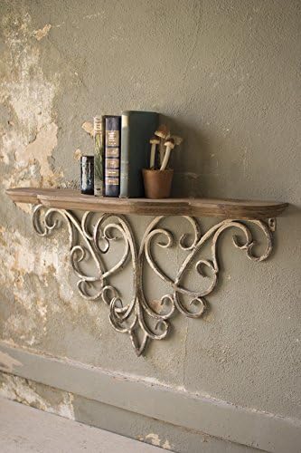 Prateleira de parede decorativa com suporte rústico de estilo vintage com detalhes de filigrana e acabamento de tinta angustiada