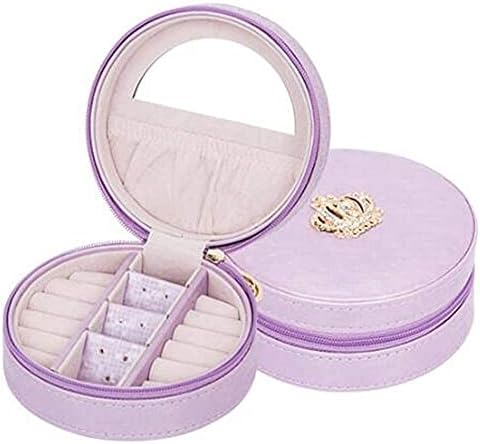 Caixa de organizador portátil com zíper espelhado, mini capa de jóias de viagem redonda, caixa de joias para brinco de colar de anel
