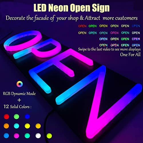 LED SIGN Open, dinâmico de 20x7 polegadas Multicolored Sign Open para negócios com controle remoto, restaurante, bar, lojas de varejo,
