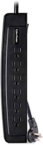 CyberPower CSP606U42A Protetor de surto profissional, 900J/125V, 6 pontos de venda, 2 portas de carga USB, cabo de alimentação de 6 pés, branco