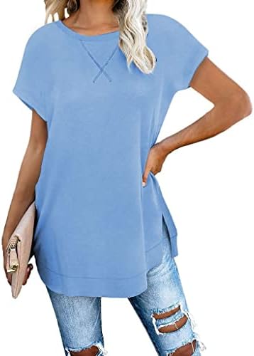 Ladies Fall Summer Crew Neck Bustier Cotton com fenda dupe slim túnica superior camisola para meninas adolescentes C0