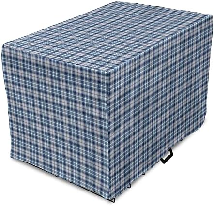 Capa de caixa de cachorro azul quadriculada lunarable, padrão geométrico vintage de linhas e desenhos de quadrados, capa de canil