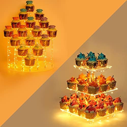 Stand Cupcake - Premium Bolo Pop Pool - Bolos Display Standing Stands para 16 Cupcakes + String Light Yellow LED - Ideal