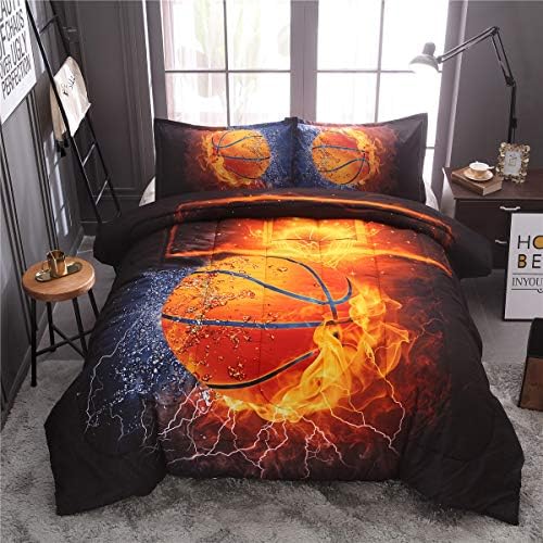 Consolador de basquete NTBED Conjunto cheio para meninos adolescentes, edredom de cama de esportes de 3 peças, colcha