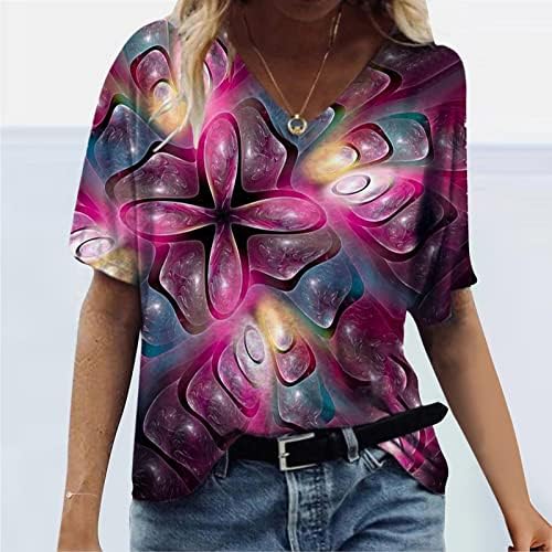 Camisas de manga longa para levantamento de peso tops de verão fofos para mulheres tops de tamanho grande U Pescoço impressão de manga curta Tamas de camiseta