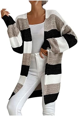 RMXEI Fashion feminina Casual Longo Buttonless Colorblock Sweater Cardigan Jacket