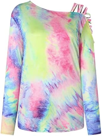 Nokmopo tops casuais para mulheres fora dos ombros para mulheres cair camisas de moda de manga comprida Tunic tie-dye Printing