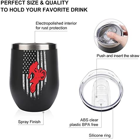 American Flag Motocross Dirtbike Bottle Cup com tampa com tampa de aço inoxidável com parede dupla de parede dupla de escritório