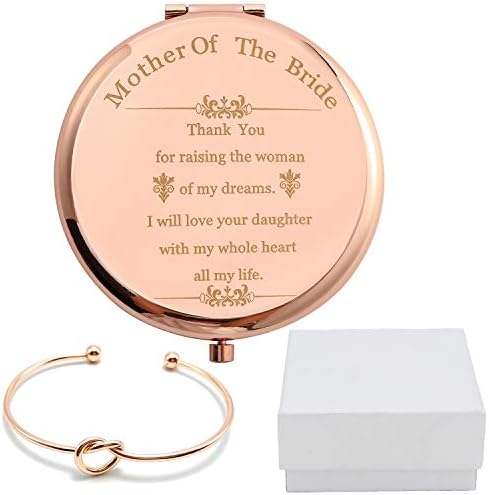 CONFOZA Mãe da noiva Presente Conjunto de ouro rosa em ouro rosa aço inoxidável espelho de maquiagem de bolso com