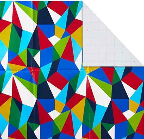 Hallmark Flat de embrulho lençóis de papel com linhas de corte em vermelho reverso, azul, verde, amarelo geométrico, listras,