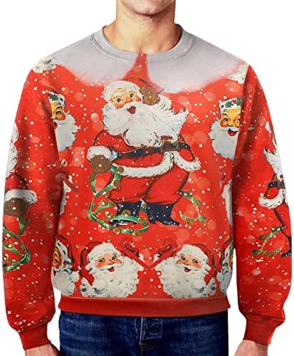 Xxbr suéter de natal feio para homens, 3d engraçado Natal Santa Claus impresso de manga longa de manga longa Swewewewsedshirts