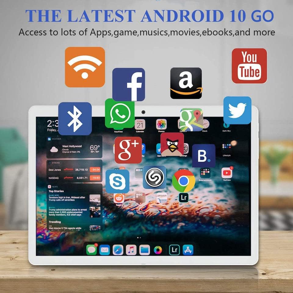 Tablet PC 10 polegadas Google Android Tab PC, Quad Core 1,5 GHz, 4 GB de RAM 64 GB ROM, tela de toque HD IPS, câmera dupla, bateria