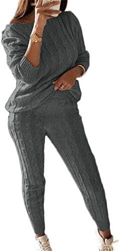 Molisry Women Cable malha 2 peças roupas de manga comprida pulôver de calça de calça de calça longa longa sets de lounge no outono