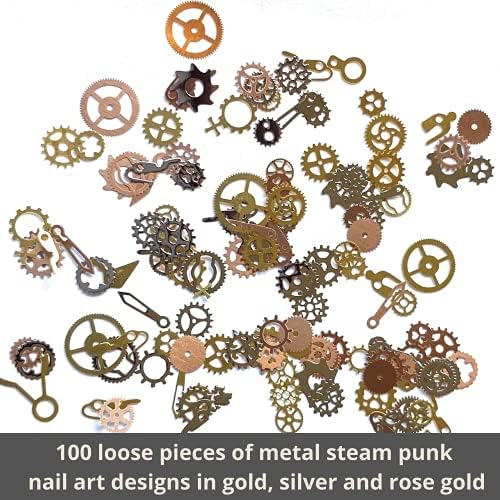 Steam punk encapsulado engrenagem de engrenagem de unhas de engrenagem de unhas, 100 peças, steampunk 3d metal decalque