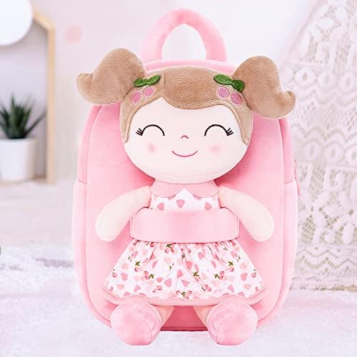 Backpack de mochila Gloveleya Kids Backpack Backpack com uma boneca macia Cherry Girl Pink 9 polegadas de novo…