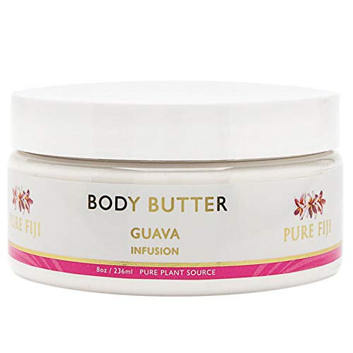 Manteiga corporal pura de Fiji - Creme corporal hidratante - creme de rosto e loção para a pele seca com óleos naturais e vitamina E, goiaba, 8oz