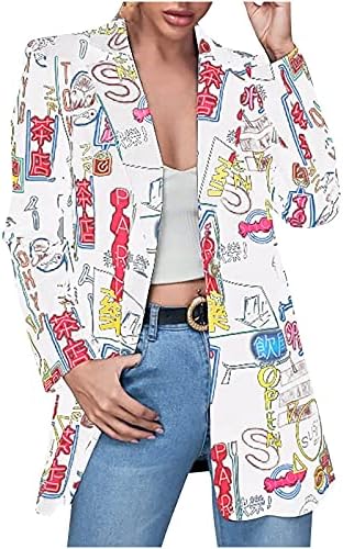 HGPS8W Manga longa feminina Blazer chique botão de lapela pop art art de graffi impressão colorida de trabalho de escritório com bolsos