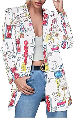 HGPS8W Manga longa feminina Blazer chique botão de lapela pop art art de graffi impressão colorida de trabalho de escritório