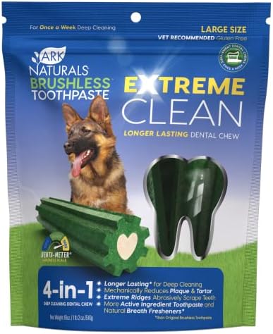 Ark Naturals Extreme Limpo Crega de dente sem escova, mastigação dental para cães mais duradouras para raças grandes, respiração