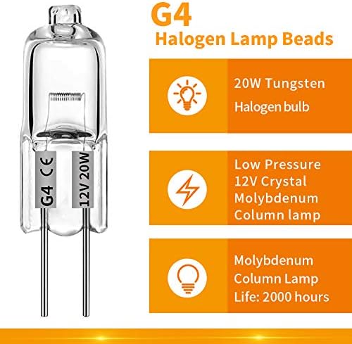 Lâmpadas de halogênio Kakaluote G4 12V 20W Bulbos de halogênio G4 Base 2 pinos Branco branco 2700k lâmpadas para lustres,