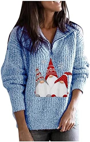 Os suéteres de Natal femininos da Ymosrh modem a moda festiva e quente com zíper de manga longa de malha de malha feia