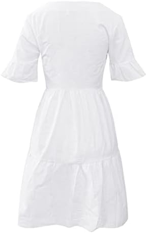 Mini vestido de vestido feminino linho de algodão balanço de vestido de manga curta vestidos de borboleta de manga curta