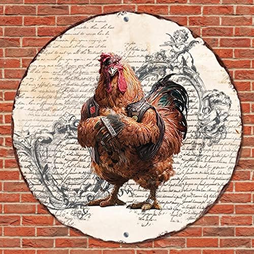 Round Metal Sign Funny Farm Roosters Rusty Farmhouse Chicken House Coop Sign On Vintage Wreath Sign Sign Metal Art Print