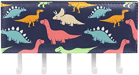 Dinossauros coloridos desenhados à mão Organizador de rack de padrões com 5 ganchos Banheiro de parede Banheiro da cozinha rack