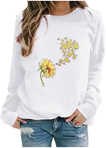 Camisas de girassol para mulheres fofas de colhe de camisolas de manga comprida blusa 3d estampa floral no início do outono tampa da primavera