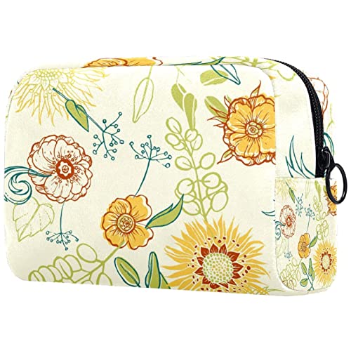 A tinta à mão Padrão floral deixa uma bolsa de maquiagem pequena para a bolsa de bolsa cosmética de viagens para a bolsa