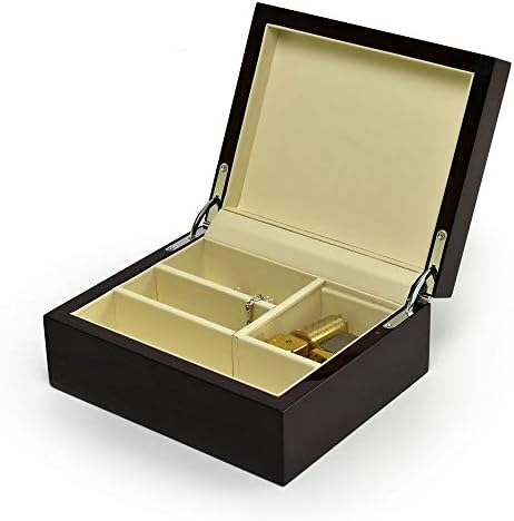 MusicBoxattic Contemporary Hi Gloss Walnut Finish Jewelry Box - Muitas músicas para escolher - Romance de I'amour