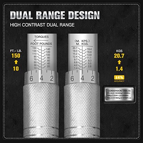 PGROUP 1/2 polegada Drive Clique no conjunto de torque, 10-150 pés/lb, 1,4-20,7 kgs de faixa dupla ajustável e direção