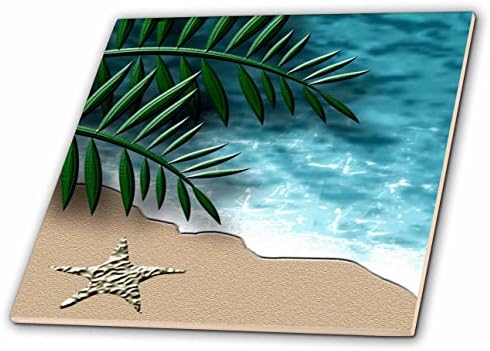 3drose tdswhite - designs de padrões - cena de praia estilizada costa marinha oceânica estrela do mar - ladrilho de cerâmica de 4 polegadas