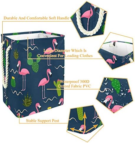 Deyya Cestas de lavanderia à prova d'água Alto Cacto tropical de flamingo dobrável de altos cactos tropicais no cesto de impressão