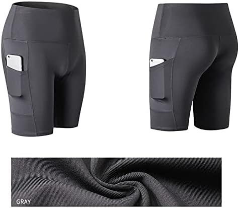 Miashui spandex curto para mulheres shorts de ioga de treino sólida da cintura feminina com 2 shorts de treino ocultos para