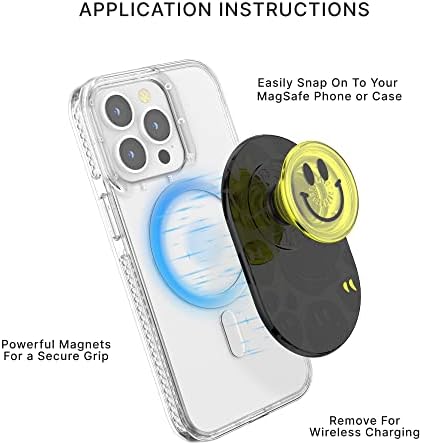 Popsockets: MagSafe Phone Grip, Phone Titular, Charging Wireless Compatível - All Smiles & Magsafe Mount, suporte de telefone magnético para carro, Montagem de telefone para carro - preto