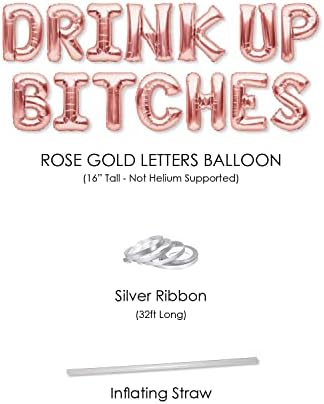 Partyforever Rose Gold Drink Up Bitches Balão Banner Balão Bridal Shower Bacharette Party Balloons Decorações ou decorações