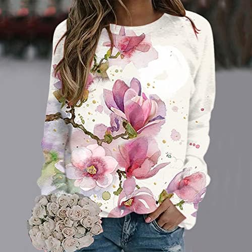 Mulheres manga longa e pullover pullover estampa de flor moletom suéter de pulôver quente top