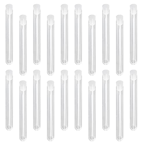 Othmro 100pcs Tubos de teste de plástico transparente com tampas brancas, mini -teste de 12 mmx100mm com tampas, para miçangas