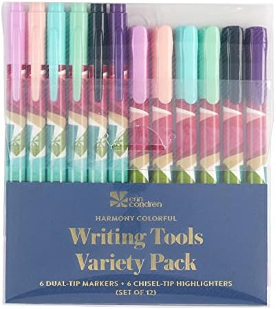 Erin Condren Ferramentas de escrita de variedade-12 Harmony Hailhighters coloridos e marcadores de ponta dupla para escrever,