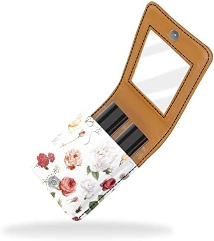 Caixa de armazenamento de batom de flores Pequena maquiagem portátil de bolsa de cosmética portátil com espelho colocado no esmalte